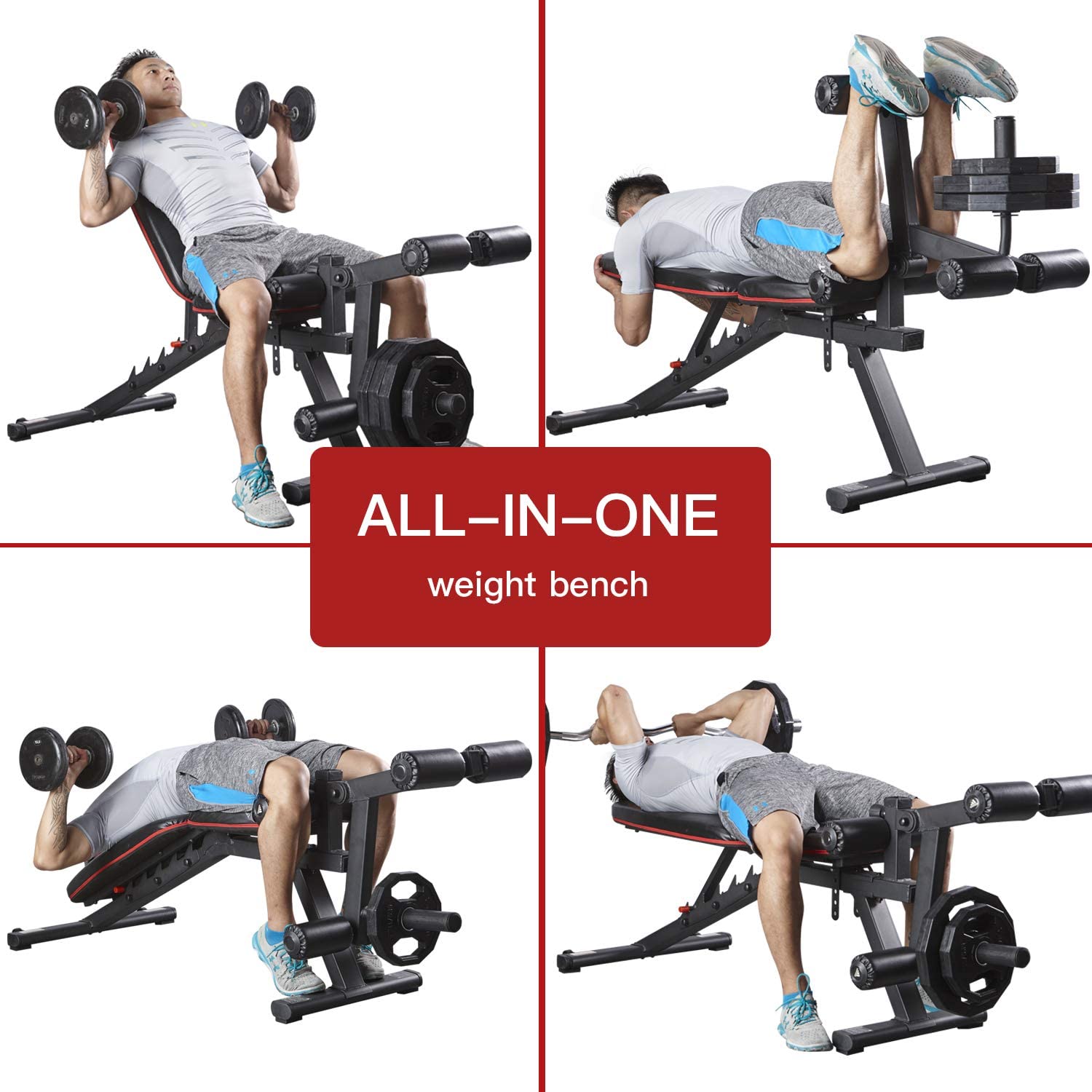 HARISON Adjustable Weight Bench with Leg Extension and Preacher...