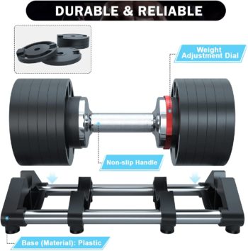 Loyo Adjustable Dumbbell Fast Adjustable Weights Dumbbell Set 50lbs Black Dumbbell with Tray for Men/Women Strength Training Exercise Equipment for Full Body Workout Fitness Home Gym(One Dumbbell)