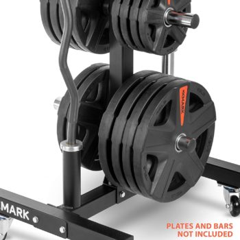 XMark Commercial Olympic Weight Plate Tree or Bumper Plate Tree, Vertical Storage Tree, 750 lb Capacity, with Two Bar Holders and Transport Wheels