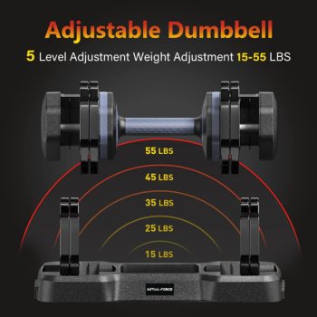 Adjustable Dumbbell 15-55lb Adjustable Dumbbell, Dumbbell Adjustable Weight for Exercises, Weights Dumbbells for Home and Gym, Full Body Workout Equipment, Single Adjustable Dumbbell for Men and Women