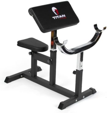 Titan Fitness Adjustable Preacher Curl Station, Seated Strength Training Bench, Rated 250 LB, Bicep Home Gym Fitness Equipment