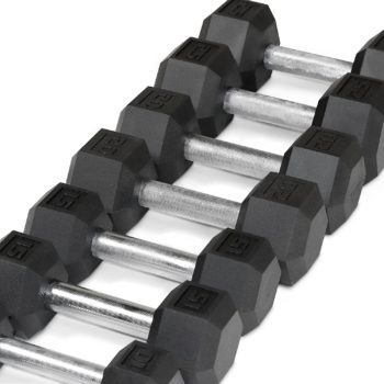 WF Athletic Supply 5-25Lb Rubber Coated Hex Dumbbell Set with A Frame Storage Rack Non-Slip Hex Shape for Muscle Toning, Strength Building & Weight Loss - Multiple Choices Available