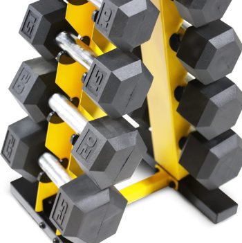 WF Athletic Supply 5-25Lb Rubber Coated Hex Dumbbell Set with A Frame Storage Rack Non-Slip Hex Shape for Muscle Toning, Strength Building & Weight Loss - Multiple Choices Available