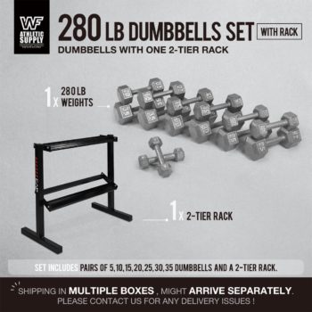 WF Athletic Supply Cast Iron Dumbbell Set, Solid Hexagon Grey Dumbbell Set, Strength Training Free Weights for Women & Men