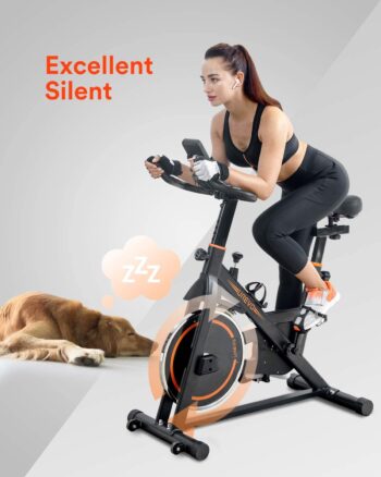 UREVO Exercise Bike, Stationary Bike with 35lbs Flywheel, Indoor Cycling Bike Stationary with Mat and 4 Resistance Bands, Exercise Bike 330lbs Capacity, Quiet Bike Exercise Machine with Adjustable Resistance