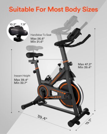 UREVO Exercise Bike, Stationary Bike with 35lbs Flywheel, Indoor Cycling Bike Stationary with Mat and 4 Resistance Bands, Exercise Bike 330lbs Capacity, Quiet Bike Exercise Machine with Adjustable Resistance