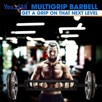 Yes4All Multi Grip Barbell with 2 Collars- Fits Olympic Weight Plates, Steel, Black - Multigrip Barbell