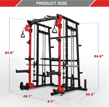 MAJOR LUTIE Smith Machine, Multifunction Power Cage with Smith Bar and Two LAT Pull-Down Systems and Cable Crossover Machine for Home Gym