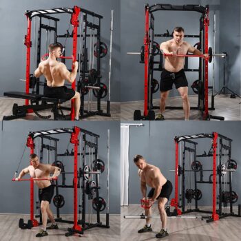 MAJOR LUTIE Smith Machine, Multifunction Power Cage with Smith Bar and Two LAT Pull-Down Systems and Cable Crossover Machine for Home Gym