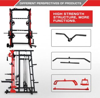 MAJOR LUTIE Smith Machine, Multifunction Power Cage with Smith Bar and Two LAT Pull-Down Systems and Cable Crossover Machine for Home Gym