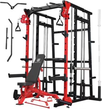 MAJOR LUTIE Smith Machine, Multifunction Power Cage with Smith Bar and Two LAT Pull-Down Systems and Cable Crossover Machine for Home Gym