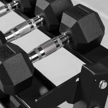 REP FITNESS Ergo Handle Hex Dumbbell Sets. 5-50 Set or 80-100 Set. Available with or Without Dumbbell Rack