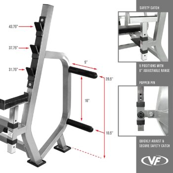 Valor Fitness BF-49 Olympic Weight Bench Press Station - Spotter Arms | Adjustable Safety Catch Max 500 lbs -Built in Plate Storage Pegs- Power Lifting Home Gym Workout Equipment