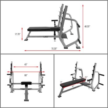 Valor Fitness BF-49 Olympic Weight Bench Press Station - Spotter Arms | Adjustable Safety Catch Max 500 lbs -Built in Plate Storage Pegs- Power Lifting Home Gym Workout Equipment