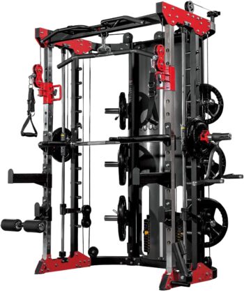 Altas Strength Home Gym Smith Machine with Pulley System Gym Squat Rack Pull Up Bar Upper Body Strength Training Leg Developer Light Commercial Fitness Equipment Included Accessories 3058