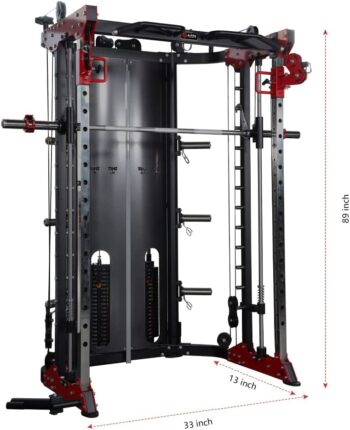 Altas Strength Home Gym Smith Machine with Pulley System Gym Squat Rack Pull Up Bar Upper Body Strength Training Leg Developer Light Commercial Fitness Equipment Included Accessories 3058