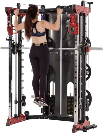 Altas Strength Home Gym Smith Machine with Pulley System Gym Squat Rack Pull Up Bar Upper Body Strength Training Leg Developer Light Commercial Fitness Equipment Included Accessories 3058