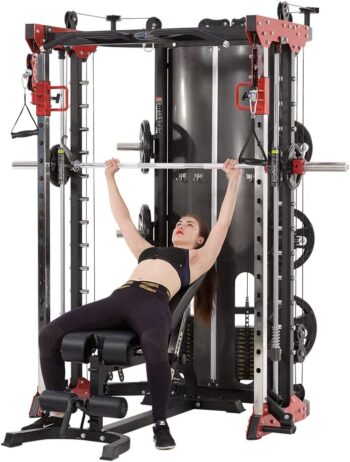 Altas Strength Home Gym Smith Machine with Pulley System Gym Squat Rack Pull Up Bar Upper Body Strength Training Leg Developer Light Commercial Fitness Equipment Included Accessories 3058