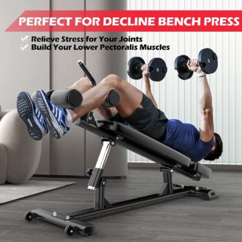 Finer Form Semi-Commercial Sit-Up Bench For Core Workouts and Decline Bench Press. Adjustable Weight Bench with Reverse Crunch Handle with 4 Adjustable Height Settings. Great Ab Workout Equipment