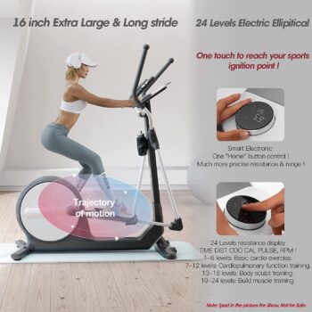 RHYTHM FUN Elliptical Machine Electric Elliptical Machine for Home Use Magnetic Elliptical Training Machine 24 Resistance 330LB Capacity Weight Elliptical Trainer with Smart LED Display Workout APP