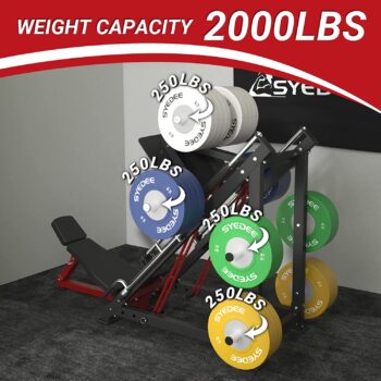 syedee Leg Press Machine with Calf Block, Adjustable Leg Machine with Resistance Band Pegs and Plate Storages, Workout Equipment for Strength Training