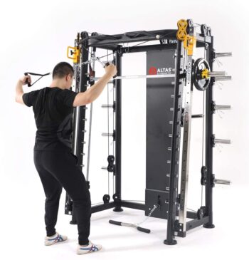 ALTAS Strength AL-3000F Multi Function Smith Machine Black and Yellow 2000IB Workout Light Commercial Fitness Equipment