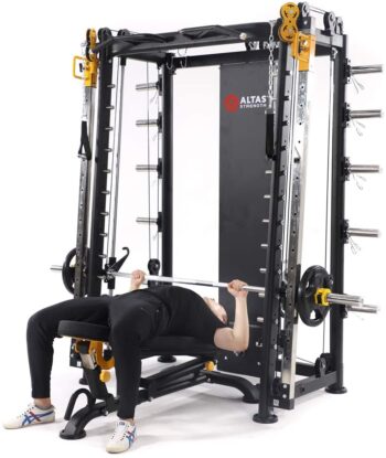 ALTAS Strength AL-3000F Multi Function Smith Machine Black and Yellow 2000IB Workout Light Commercial Fitness Equipment