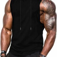 Babioboa Men's Workout Hooded Tank Tops Sports Training Sleeveless Gym Hoodies Bodybuilding Cut Off Muscle Shirts