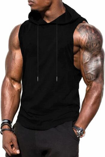 Babioboa Men's Workout Hooded Tank Tops Sports Training Sleeveless Gym Hoodies Bodybuilding Cut Off Muscle Shirts