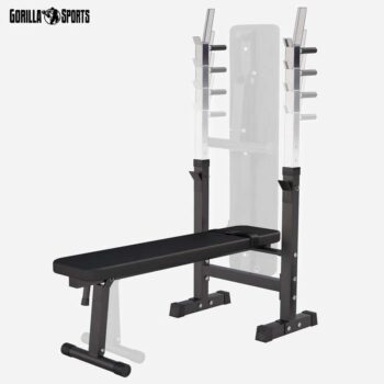 GORILLA SPORTS® Weight Bench with Barbell Rack - Adjustable, Foldable, Dip Station, Flat/Incline, Max 440 lb, Heavy Duty, Black/White - Bench Press Station, Chest Workout Equipment, Home Gym Training