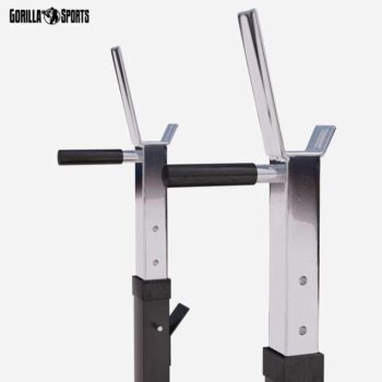 GORILLA SPORTS® Weight Bench with Barbell Rack - Adjustable, Foldable, Dip Station, Flat/Incline, Max 440 lb, Heavy Duty, Black/White - Bench Press Station, Chest Workout Equipment, Home Gym Training