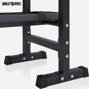 GORILLA SPORTS® Weight Bench with Barbell Rack - Adjustable, Foldable, Dip Station, Flat/Incline, Max 440 lb, Heavy Duty, Black/White - Bench Press Station, Chest Workout Equipment, Home Gym Training