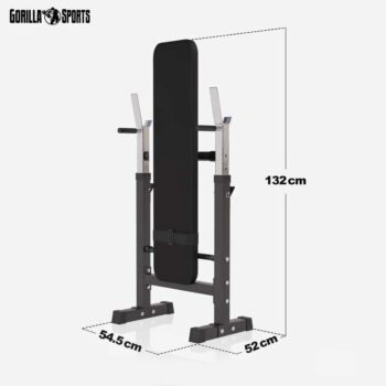 GORILLA SPORTS® Weight Bench with Barbell Rack - Adjustable, Foldable, Dip Station, Flat/Incline, Max 440 lb, Heavy Duty, Black/White - Bench Press Station, Chest Workout Equipment, Home Gym Training