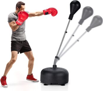 Goplus Punching Bag with Stand for Adults Kids, Freestanding Reflex Speed Bags with 55’’-62.5’’ Adjustable Height, Boxing Bag Equipment with Boxing Gloves for Home Gym Workout MMA Training, Fitness