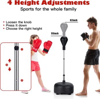 Goplus Punching Bag with Stand for Adults Kids, Freestanding Reflex Speed Bags with 55’’-62.5’’ Adjustable Height, Boxing Bag Equipment with Boxing Gloves for Home Gym Workout MMA Training, Fitness