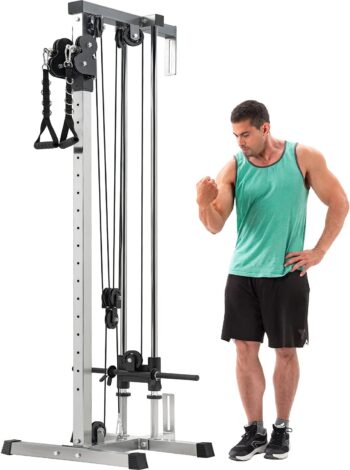 Merax Wall Mount Cable Station with Adjustable Dual Pulley System Pull Down Fitness Station