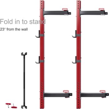 Merax Wall Mount Folding Squat Rack, 1000lb Capacity Fold Back Fold-in Power Rack with Pull Up Bar, J-Cups for Space-Saving Home Gym Fitness Equipment