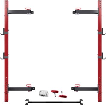 Merax Wall Mount Folding Squat Rack, 1000lb Capacity Fold Back Fold-in Power Rack with Pull Up Bar, J-Cups for Space-Saving Home Gym Fitness Equipment