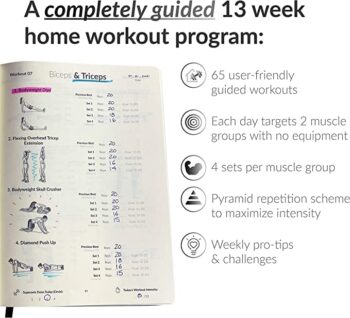 The Bodyweight Home Workout Journal. 13-Week Program. NO EQUIPMENT NEEDED. Fitness Planner / Workout Book that tells you exactly what to do and how to track progress.