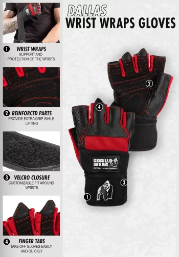 Dallas Wrist Wraps Gloves - Black/Red