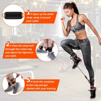 Ankle Resistance Bands with Cuffs, Ankle Bands for Working Out, Resistance Bands for Leg Butt Training Exercise Equipment for Kickbacks Hip Gluteus Training Exercises, Ankle Strap with Exercise Bands