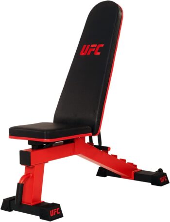 UFC DELUXE FID Weight Bench, Adjustable Full Body Workout Strength Training Flat, Incline, Decline, Abs Bench Press. Built in Transport Handle and Wheels, Easy to Store for Home Gym