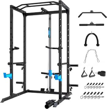 ULTRA FUEGO Power Cage, Multi-Functional Power Rack with J-Hooks, Dip Handles, Landmine Attachment and Optional Cable Pulley System for Home Gym (896)