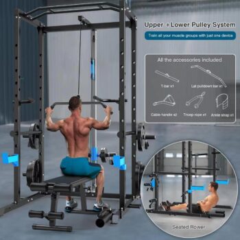 ULTRA FUEGO Power Cage, Multi-Functional Power Rack with J-Hooks, Dip Handles, Landmine Attachment and Optional Cable Pulley System for Home Gym (896)