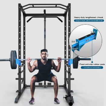 ULTRA FUEGO Power Cage, Multi-Functional Power Rack with J-Hooks, Dip Handles, Landmine Attachment and Optional Cable Pulley System for Home Gym (896)