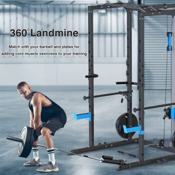 ULTRA FUEGO Power Cage, Multi-Functional Power Rack with J-Hooks, Dip Handles, Landmine Attachment and Optional Cable Pulley System for Home Gym (896)