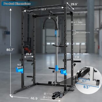 ULTRA FUEGO Power Cage, Multi-Functional Power Rack with J-Hooks, Dip Handles, Landmine Attachment and Optional Cable Pulley System for Home Gym (896)