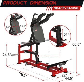 syedee Hack Squat Machine with Band Pegs, V Squat Machine with Adjustable Footboard, Plate Loaded Lower Body Special Leg Machine fit 2” Plate, 1000 Pounds Capacity Calf Raise Machine for Home Gym