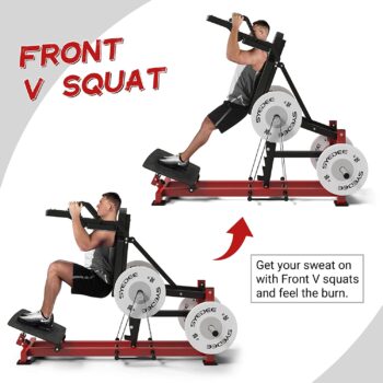 syedee Hack Squat Machine with Band Pegs, V Squat Machine with Adjustable Footboard, Plate Loaded Lower Body Special Leg Machine fit 2” Plate, 1000 Pounds Capacity Calf Raise Machine for Home Gym