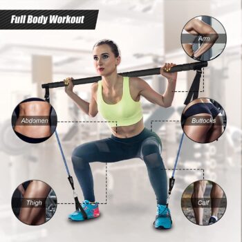 Pilates Bar Kit with Resistance Bands, WeluvFit Fitness Equipment for Women & Men, Gym Home Workouts Stainless Steel Stick Squat Yoga Pilates Flexbands Kit